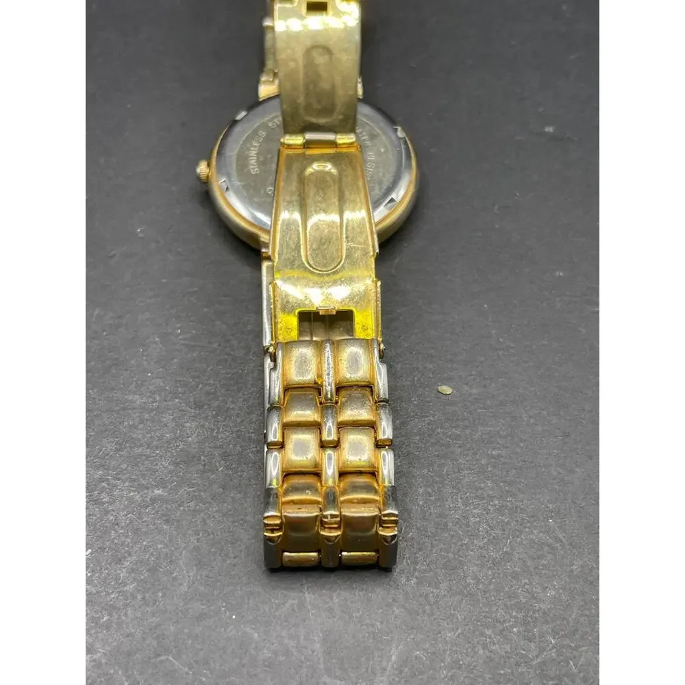 Vintage NK Ermani Quartz Men's Watch Gold Tone Black Dial 35mm Water Resistant